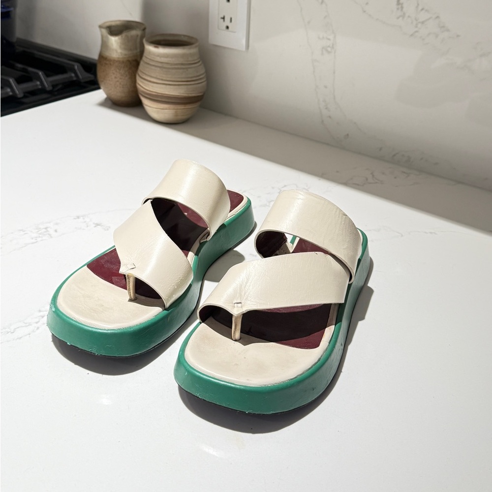 STAUD Cream and Green Women's Sandals